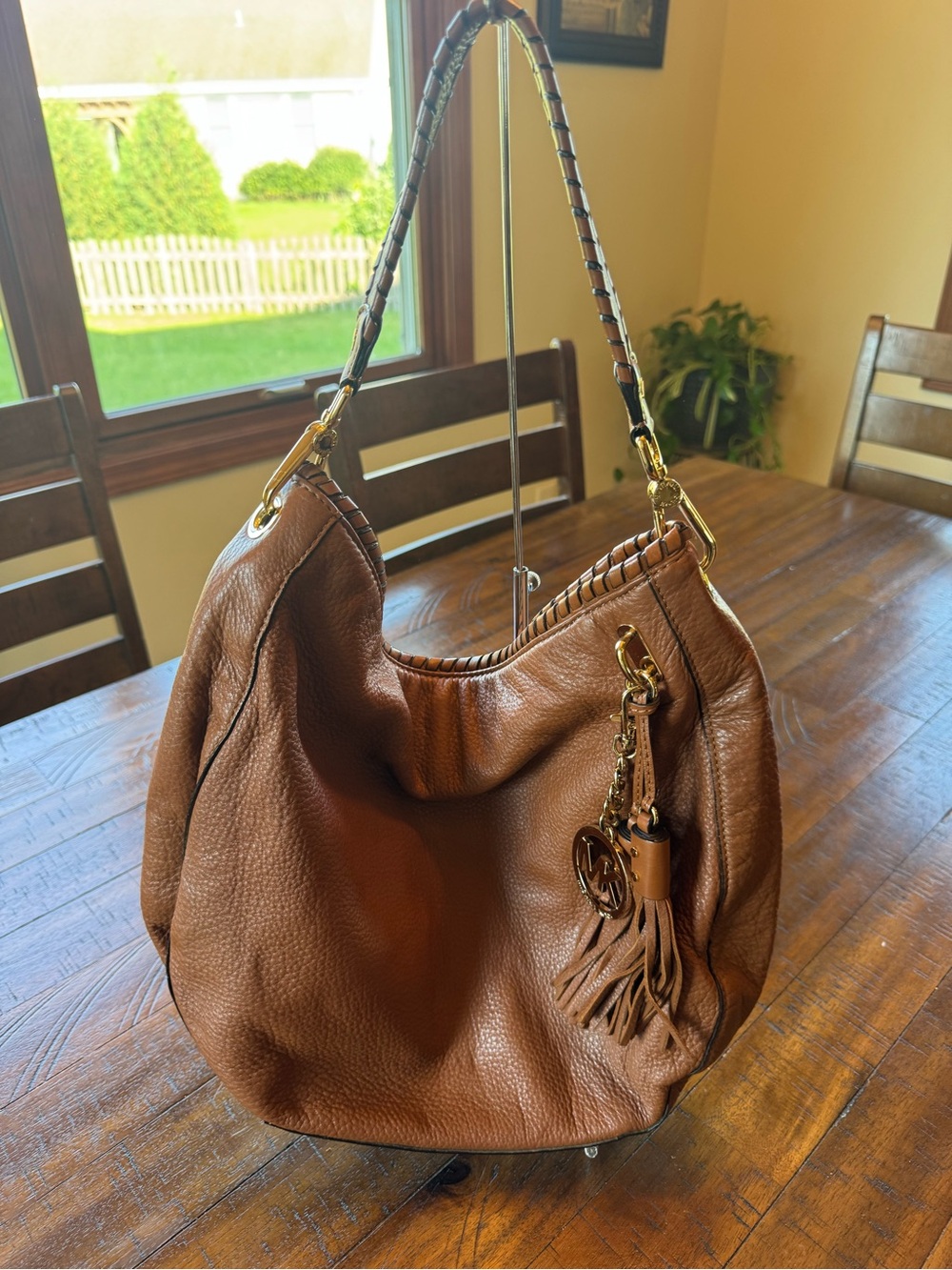 Michael Kors Tobacco Leather Hobo with Tassel Charm